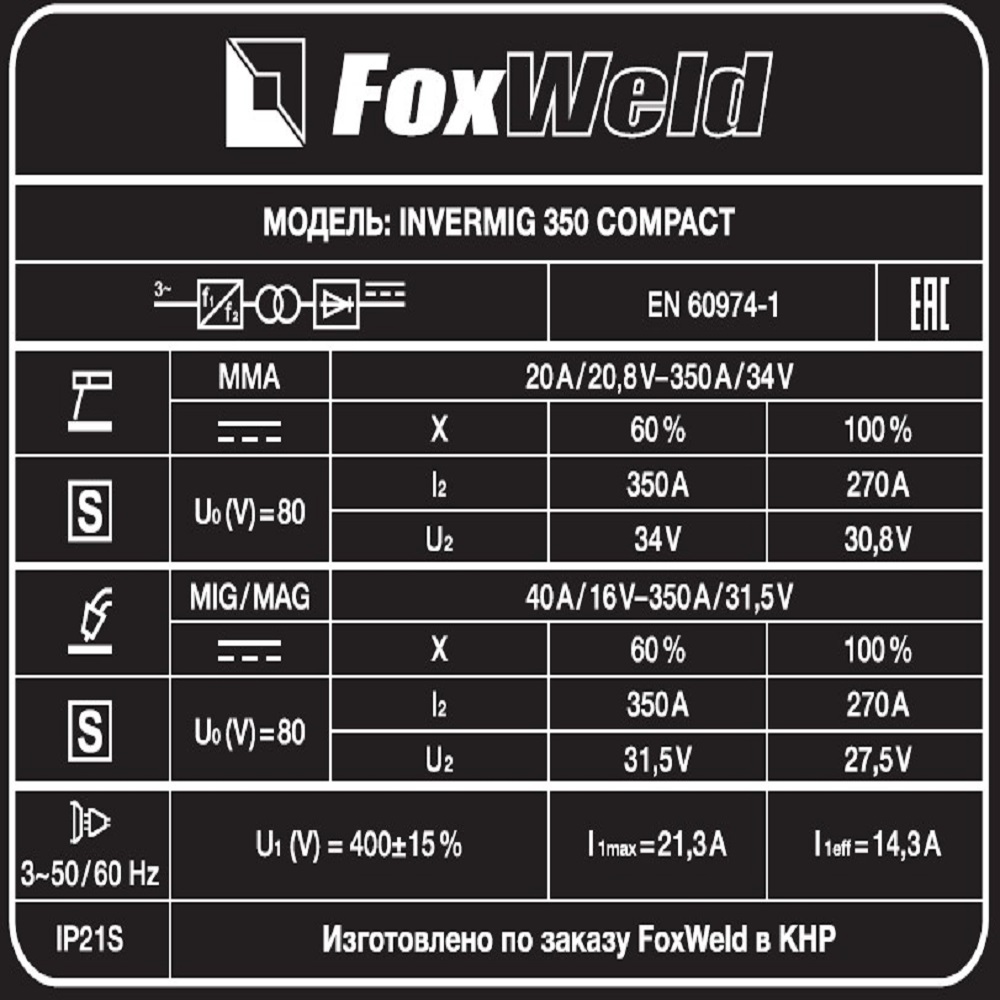 Сварочный полуавтомат FoxWeld Invermig 350 Compact